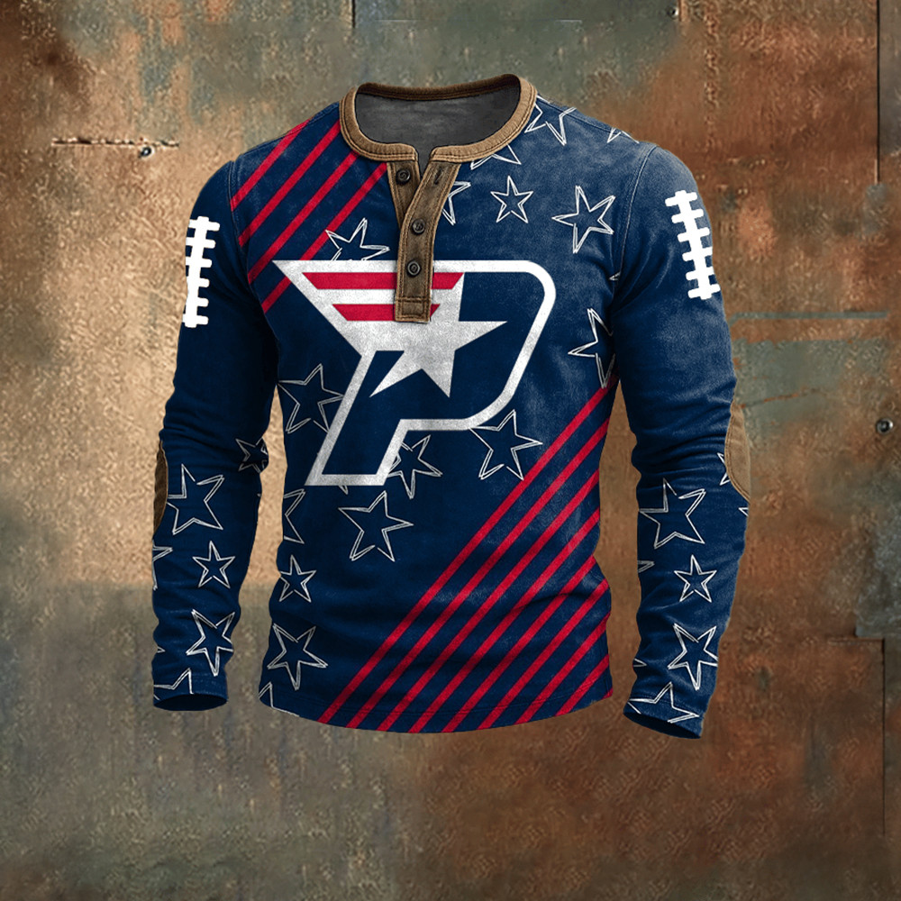 New England Patriots Merch Pat Button Long Sleeve Shirt Football Clothing Gifts For Men