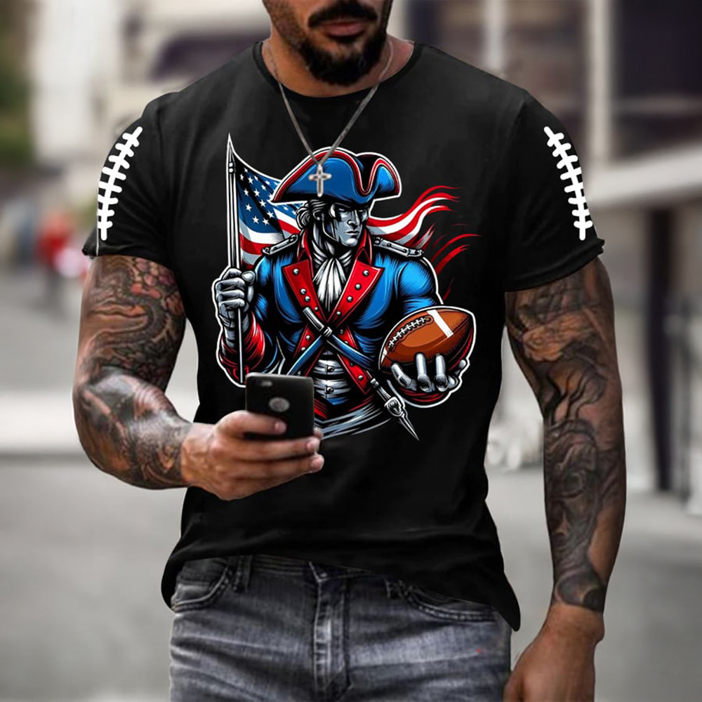 New England Patriots Merch Pat Patriot T-Shirt American Flag Pattern Football Clothes