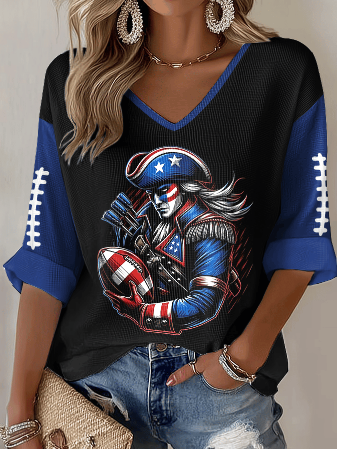 New England Patriots Merch Pat Patriots V-Neck Long Sleeve Game Day Apparel Presents For Her