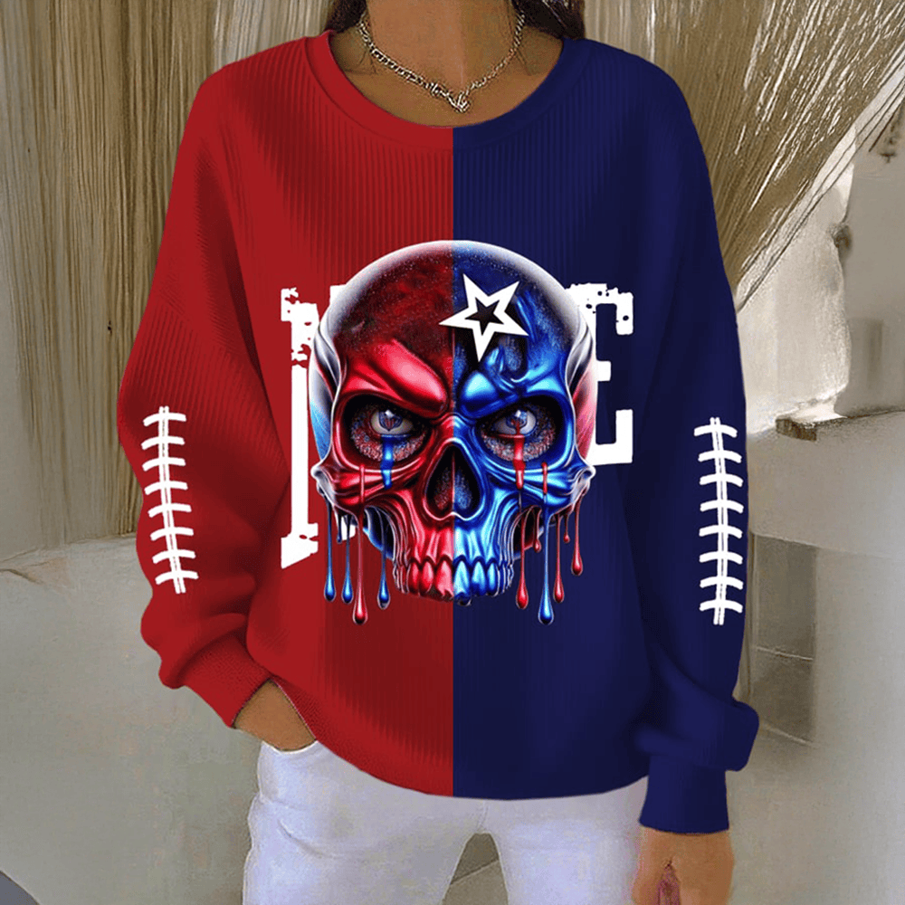 New England Patriots Sweatshirt Patriotic Skull Art Football Merch Game Day Gear