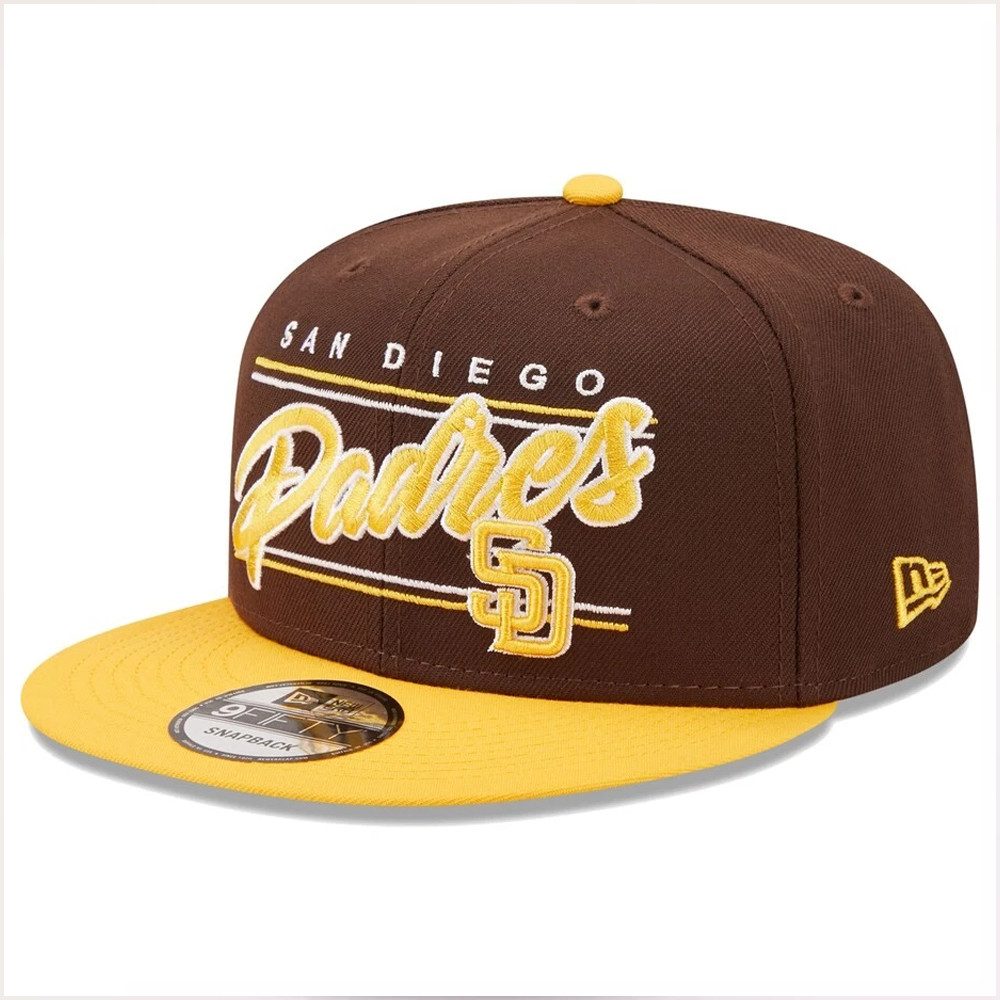 New Era 9Fifty MLB San Diego Padres Team Script Brown Gold Snapback Hat Gifts For Him