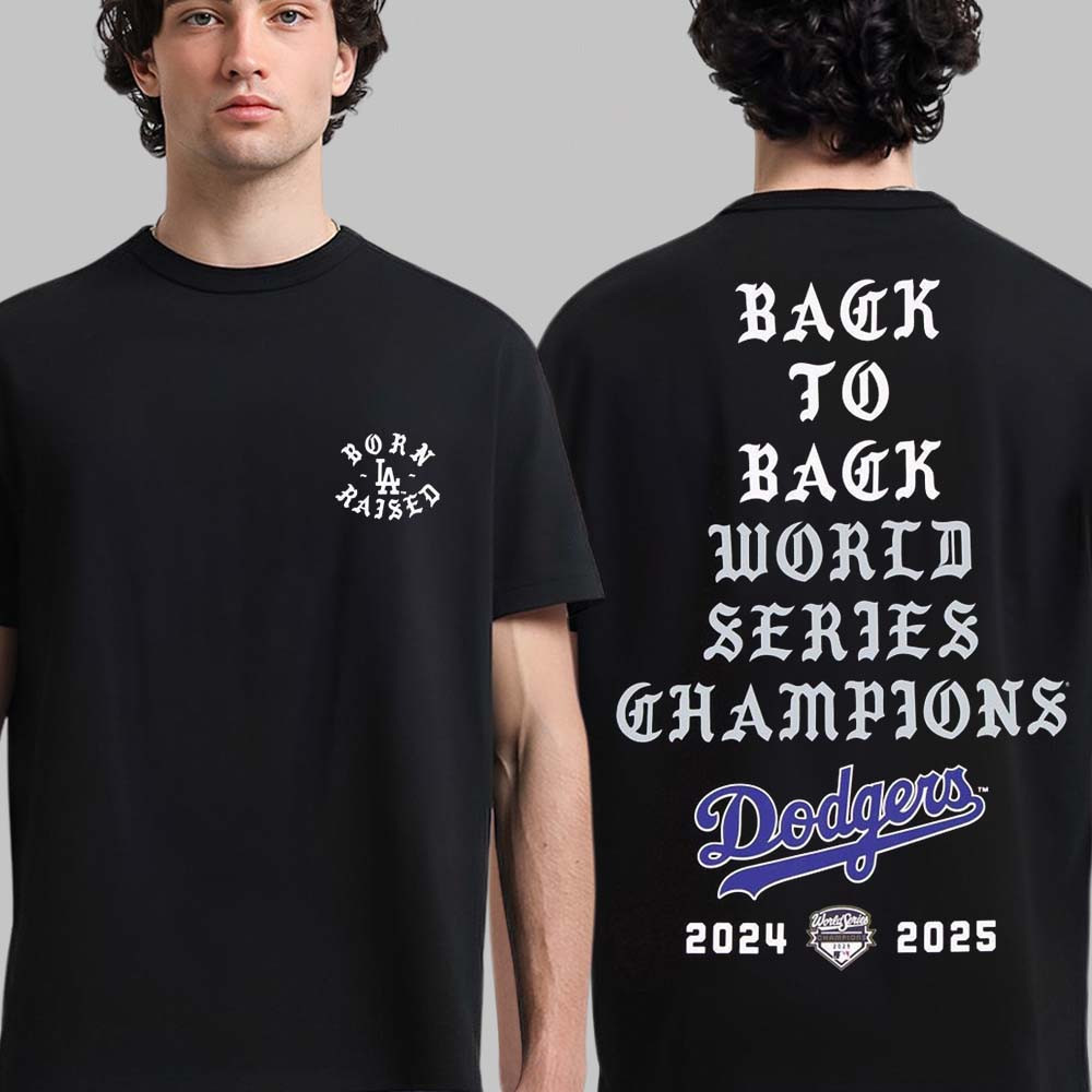New Era Los Angeles Dodgers X Born x Raised Back To Back World Series Champions T-Shirt Fan Gear