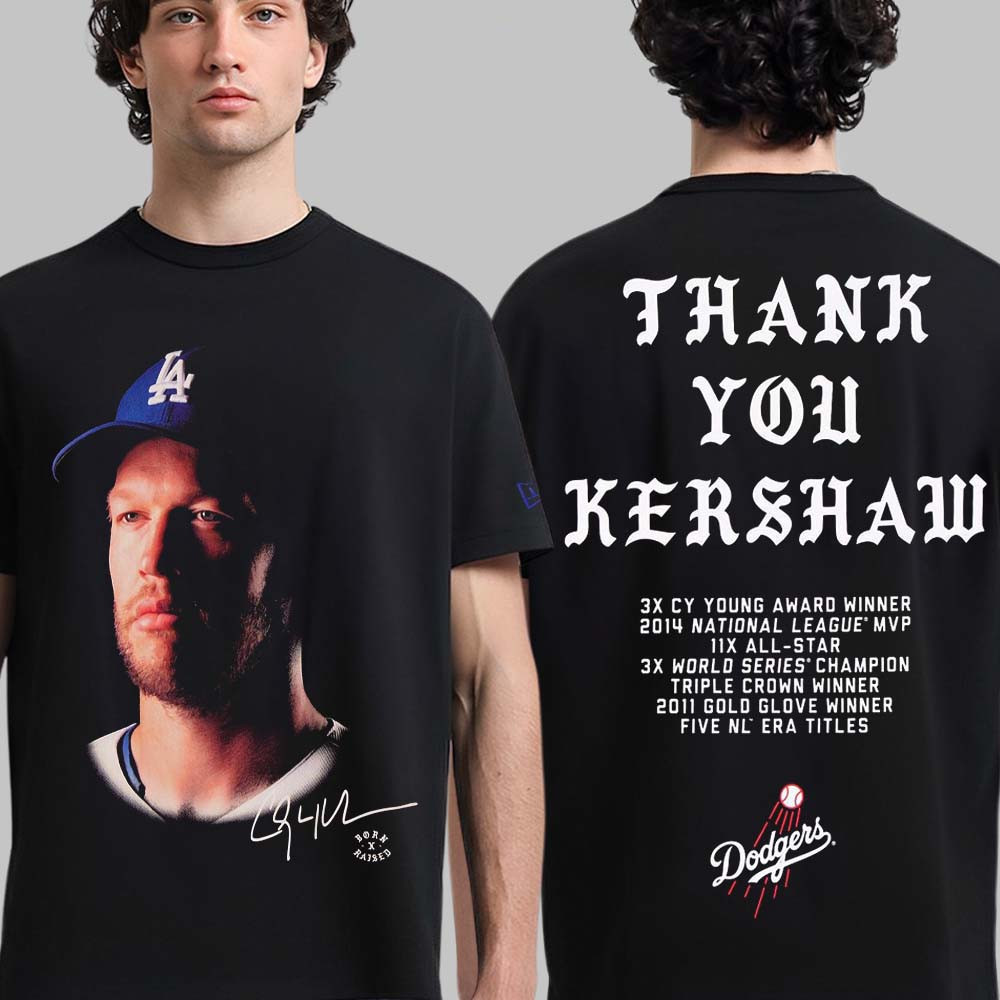 New Era Los Angeles Dodgers X Born x Raised Thank You Clayton Kershaw T Shirt Best Fan Merch