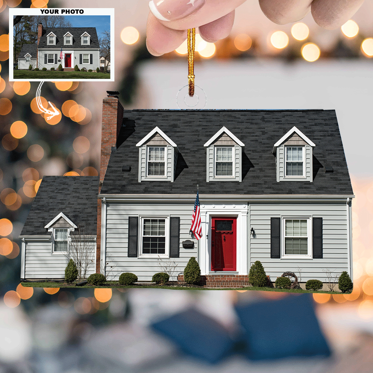 New House Charm Personalized Photo Mica Ornament Christmas Gift For Family Members