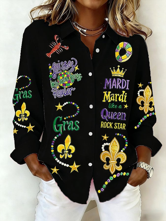 New Orleans Mardi Gras Button Up Shirt Long Sleeve Mardi Gras Like A Queen Rock Star Shirt Gifts