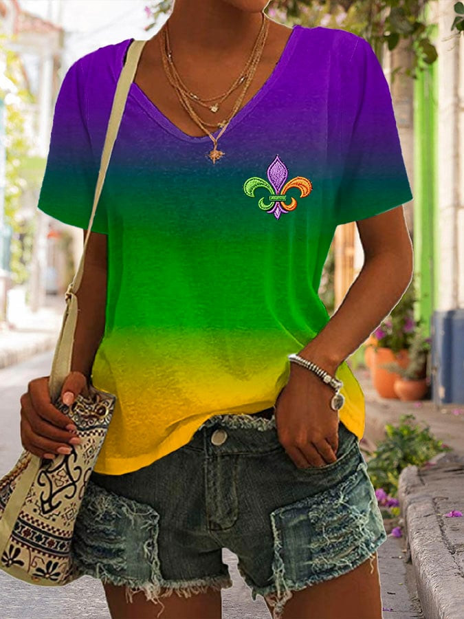 New Orleans Mardi Gras V-Neck T-Shirt Fleur De Lis Mardi Gras Apparel Women Holiday Gifts New Orleans Mardi Gras V-Neck T-Shirt Fleur De Lis Mardi Gras Apparel Women Holiday Gifts