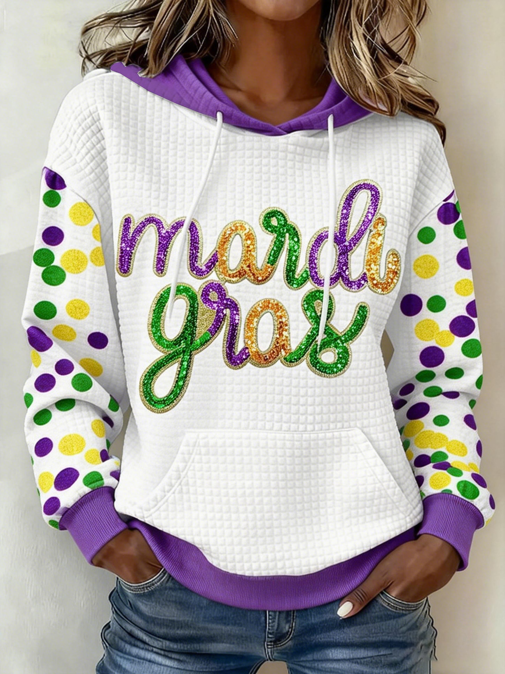 New Orleans Mardi Gras Waffle Hoodie Mardi Gras Apparel Women Fat Tuesday Hoodie