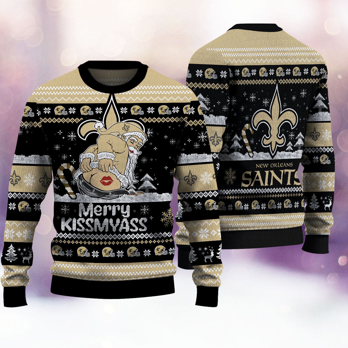 New Orleans Saints Merry Kissmyass Ugly Christmas Sweater Funny Santa Claus Xmas Holiday