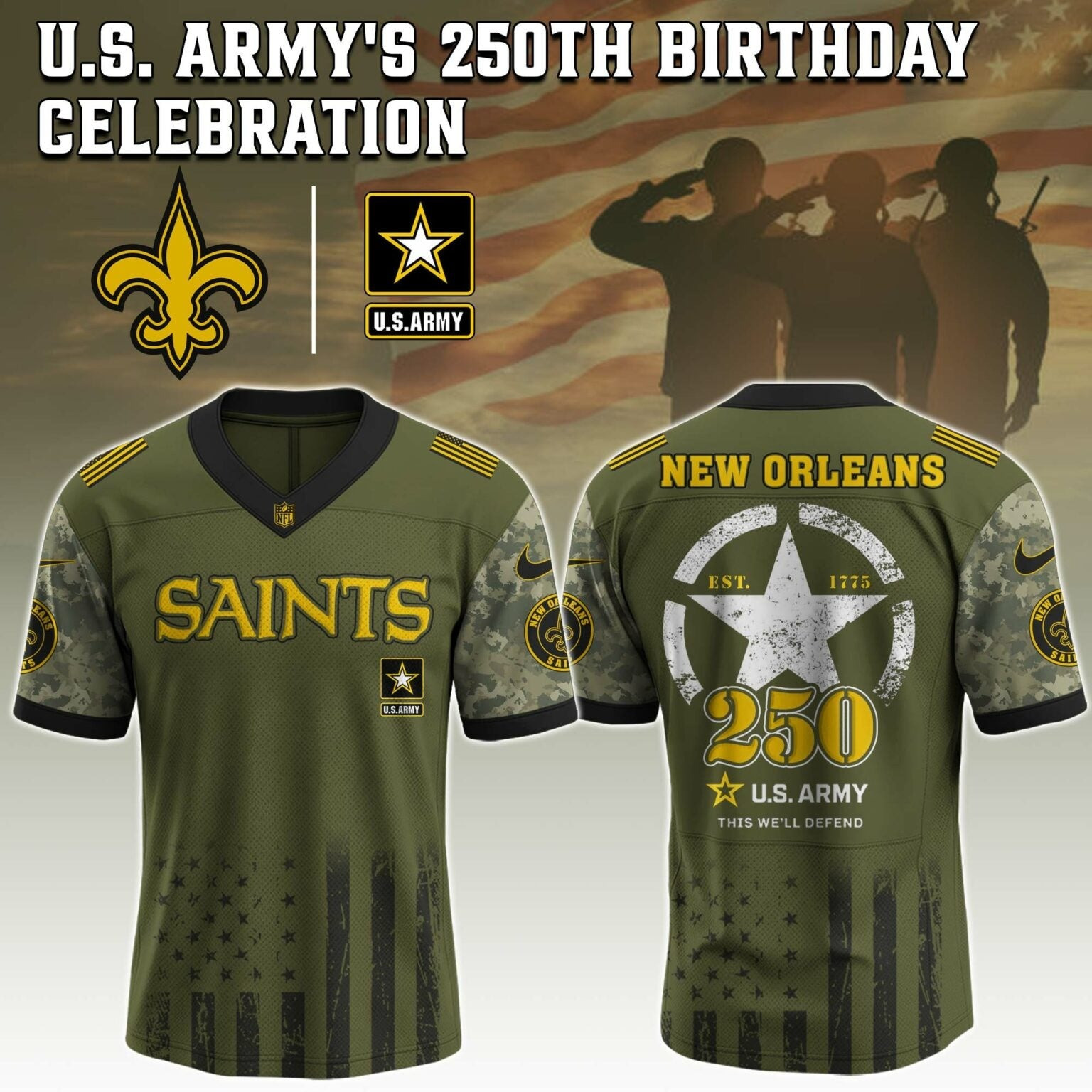 New Orleans Saints NFL x 250 US ARMY Jersey Football Related Gifts