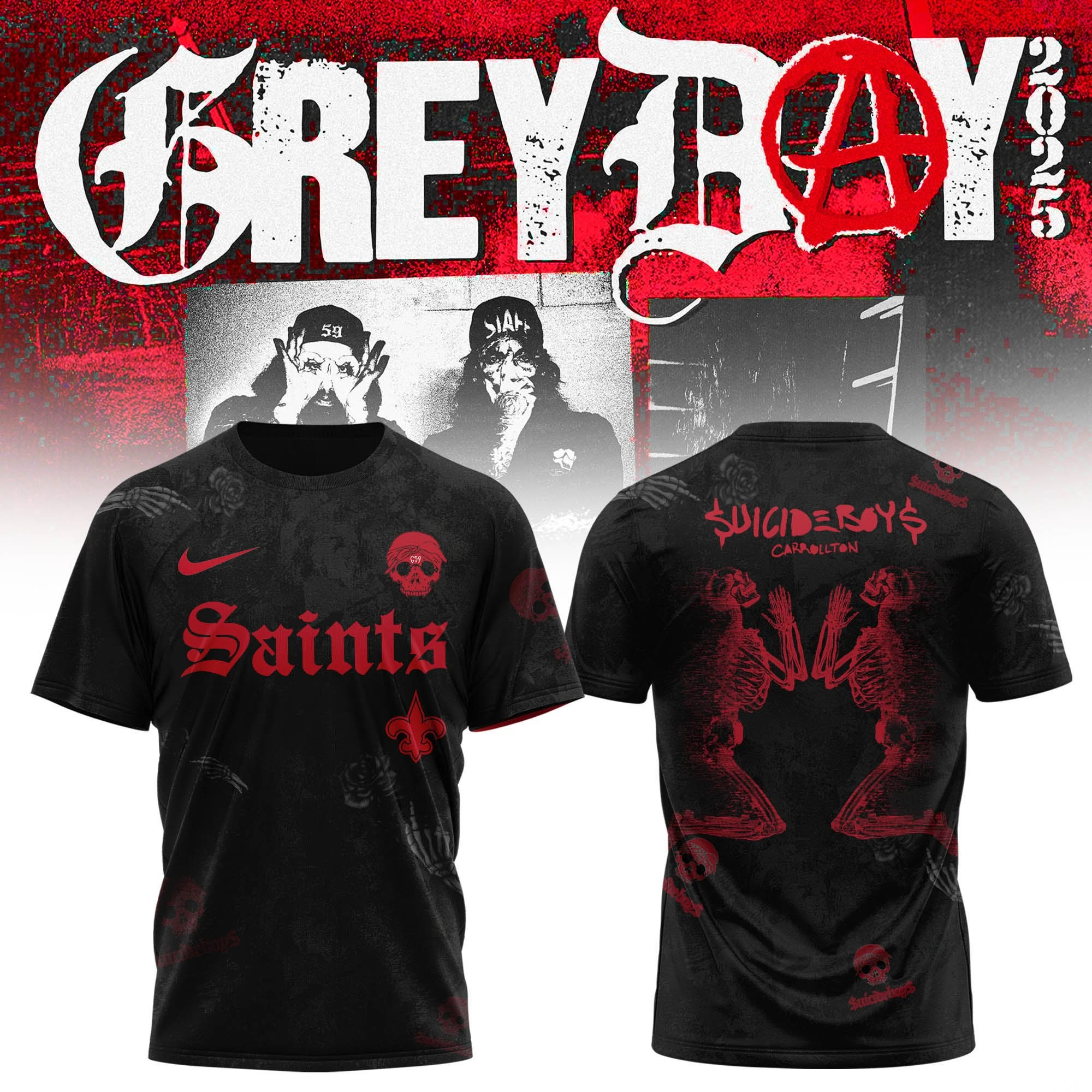 New Orleans Saints x $uicideboy$ GreyDay Tour Merch 2025 T-Shirt Concert Fan Gift Ideas
