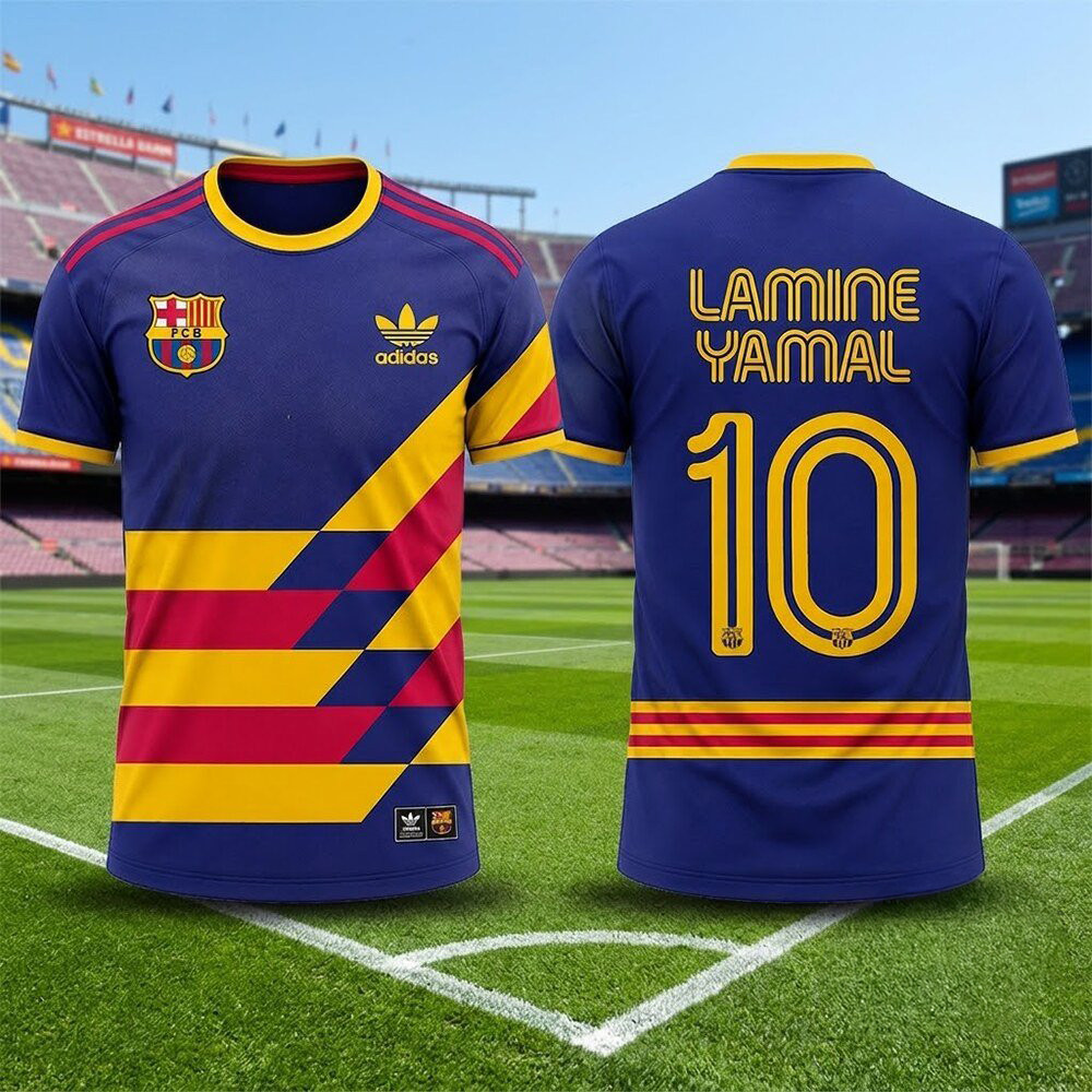 New Retro FC Barcelona Lamine Yamal 10 Soccer T-Shirt FC Barcelona Kit Clothing Gift For Men