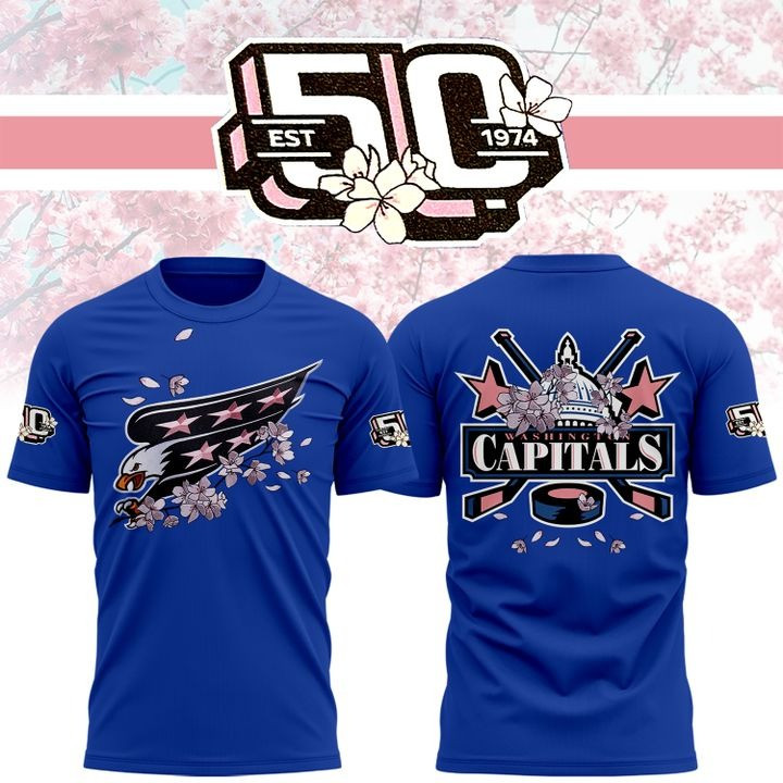 New Washington Capitals Cherry Blossom T-Shirt 50Th Anniversary Hockey Fan Merch Gifts