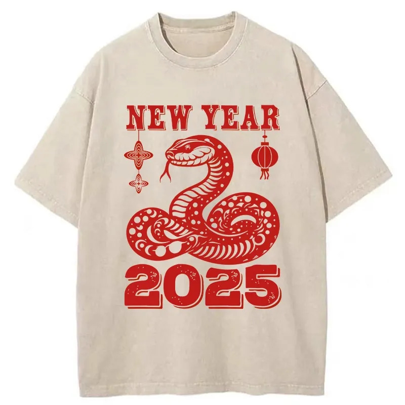 New Year 2025 Washed T-Shirt Minimal Retro Graphic Clothing Gifts For Brother