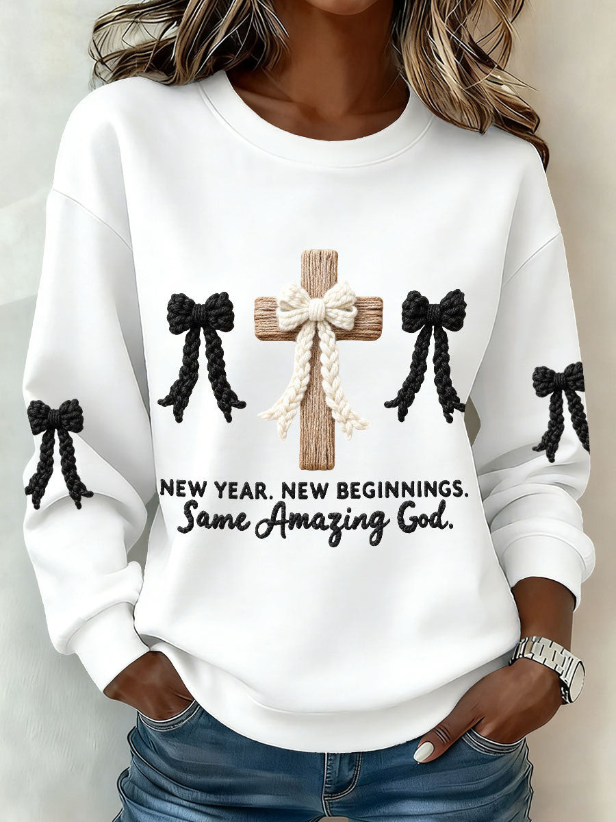New Year New Beginnings Same Amazing God Sweatshirt Christian Faith Shirt Gift For Her