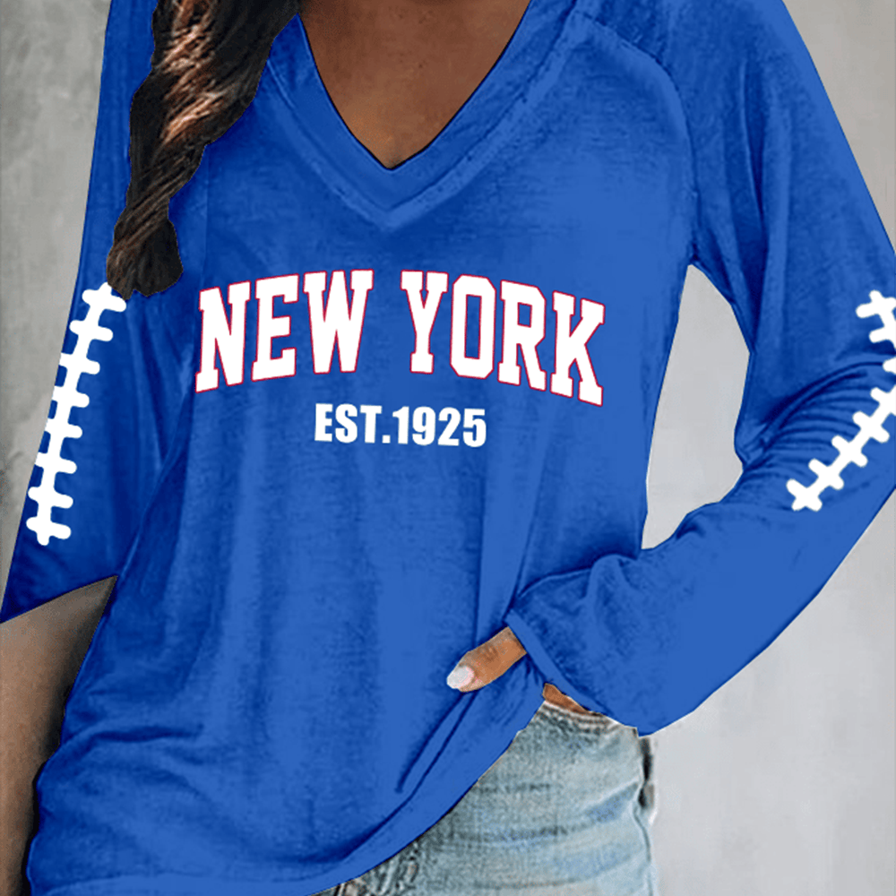 New York 1925 Football V-Neck Long Sleeve Shirt New York Giants Apparel Gift For Fans
