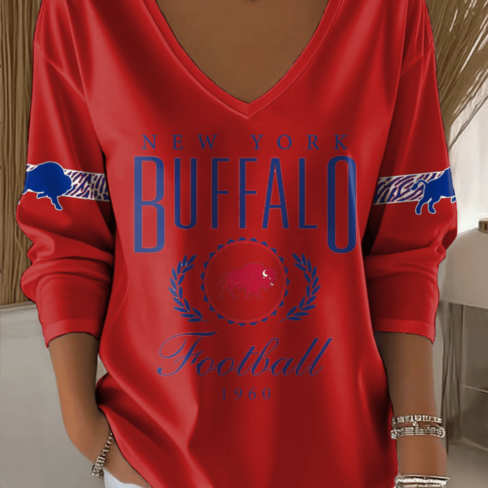 New York Buffalo Football 1960 Football V-Neck Long Sleeve Shirt Game Day Apparel Mother Gift Ideas