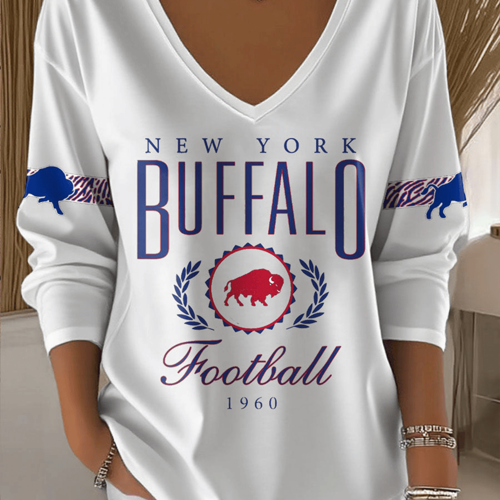 New York Buffalo Football 1960 V-Neck Long Sleeve Shirt Football Game Day Clothing Gift For Her