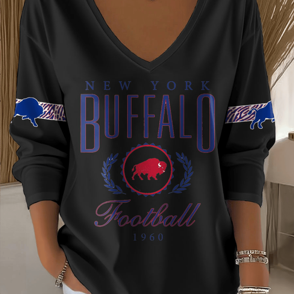 New York Buffalo Football 1960 V-Neck Long Sleeve Shirt Football Merch Gift For Her