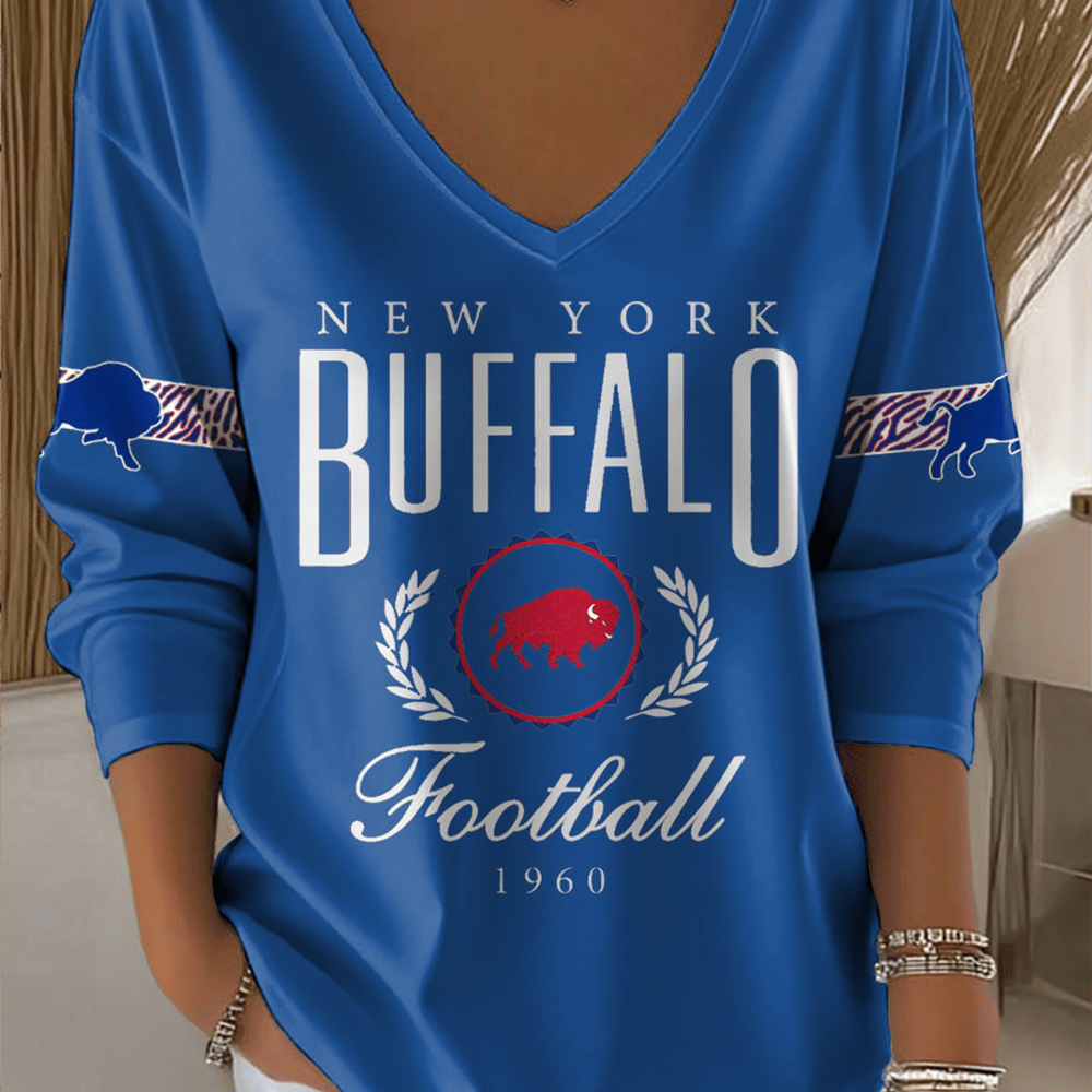 New York Buffalo Football 1960 V-Neck Long Sleeve Shirt Game Day Buffalo Bills Clothing