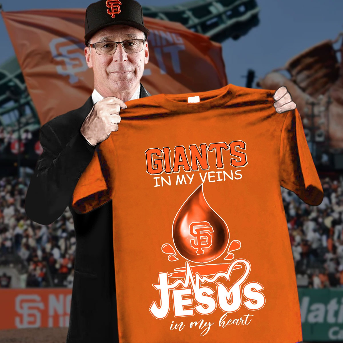 New York Giants In My Veins Jesus In My Heart T-Shirt Faith Gifts For Baseball Giants Fans