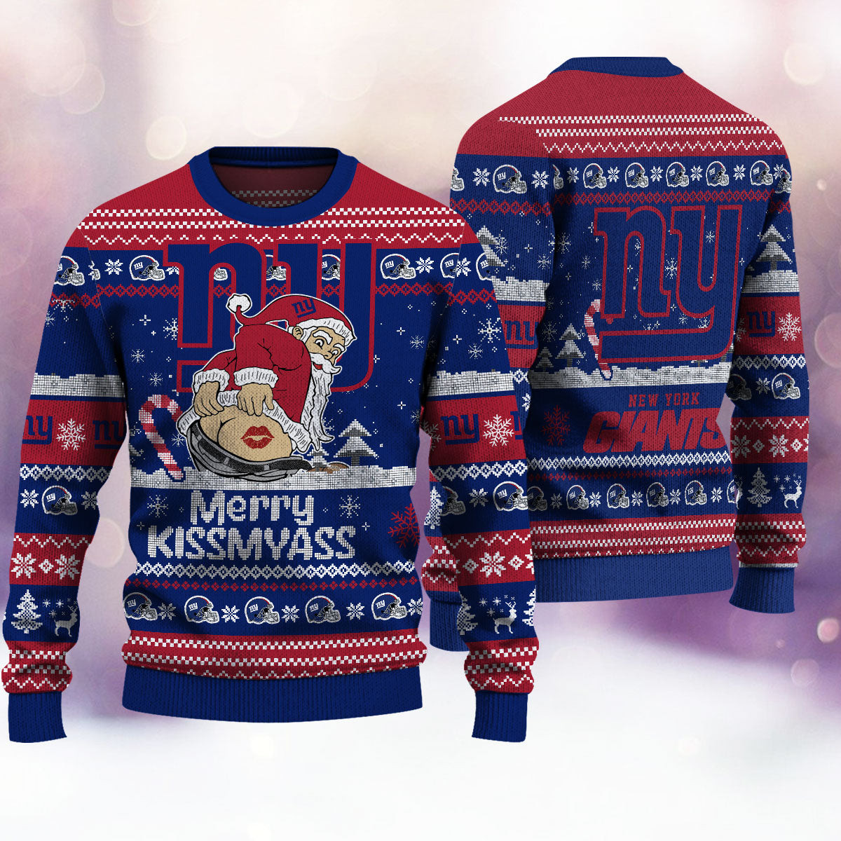 New York Giants Merry Kissmyass Ugly Christmas Sweater Funny Xmas Holiday Football Fan Merch
