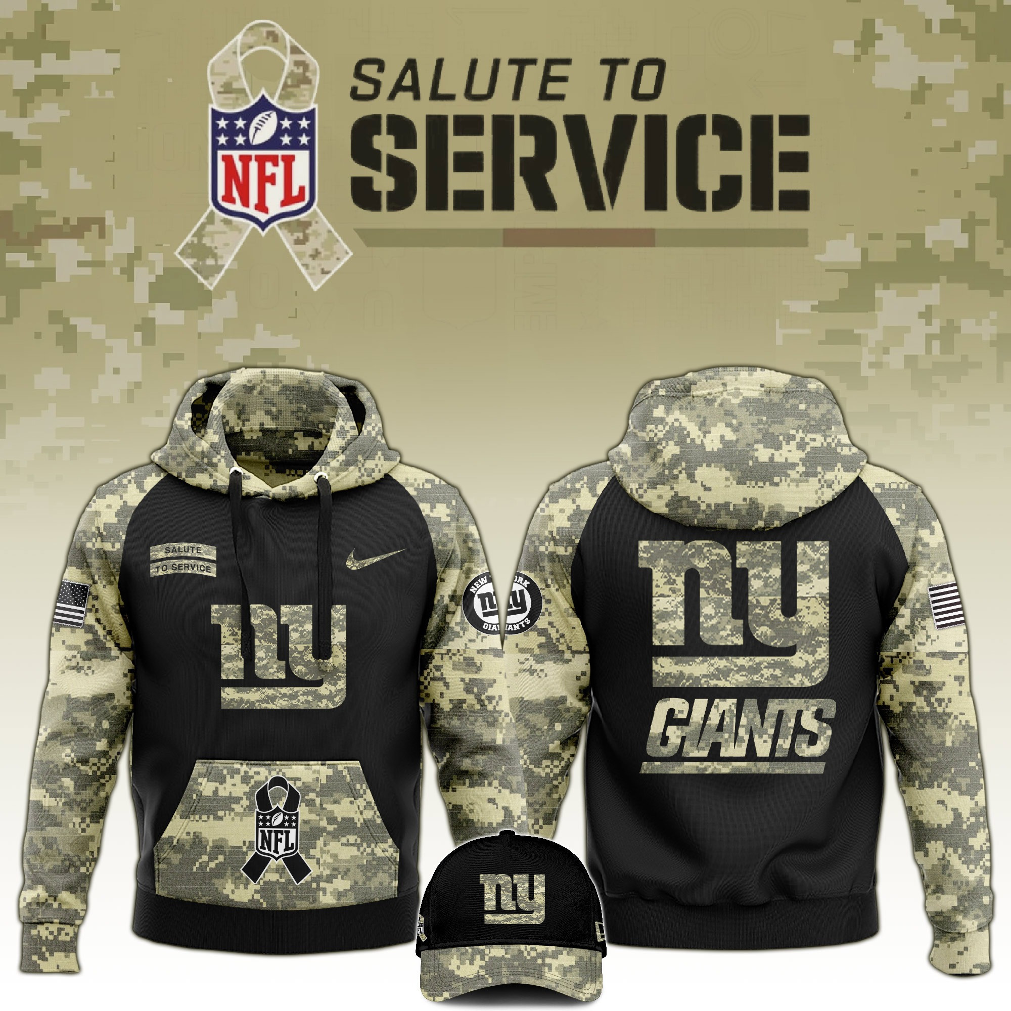 New York Giants Salute to Service Club Limited Camo Hoodie And Hat Perfect Giants Shirt For Fans