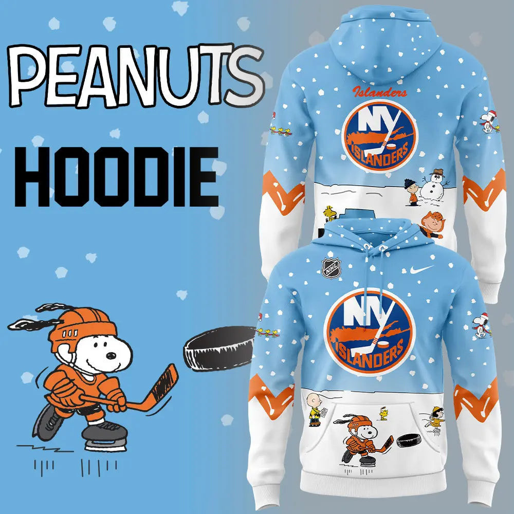 New York Islanders x Peanuts Hoodie NFL Merch Themed Snoopy Cute Gifts For Ice Hockey Fans
