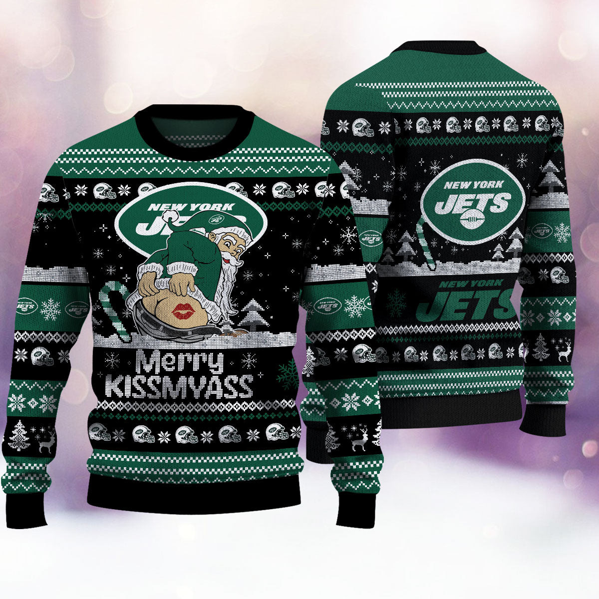 New York Jets Merry Kissmyass Ugly Christmas Sweater Funny Xmas Holiday Football Fan Merch