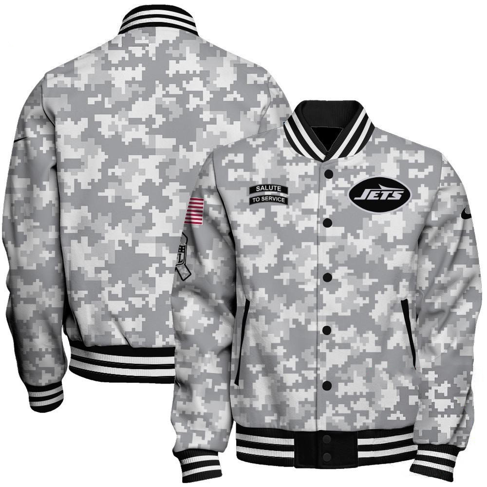 New York Jets National Football League Arctic Camo Salute To Service Veterans Varsity Jacket