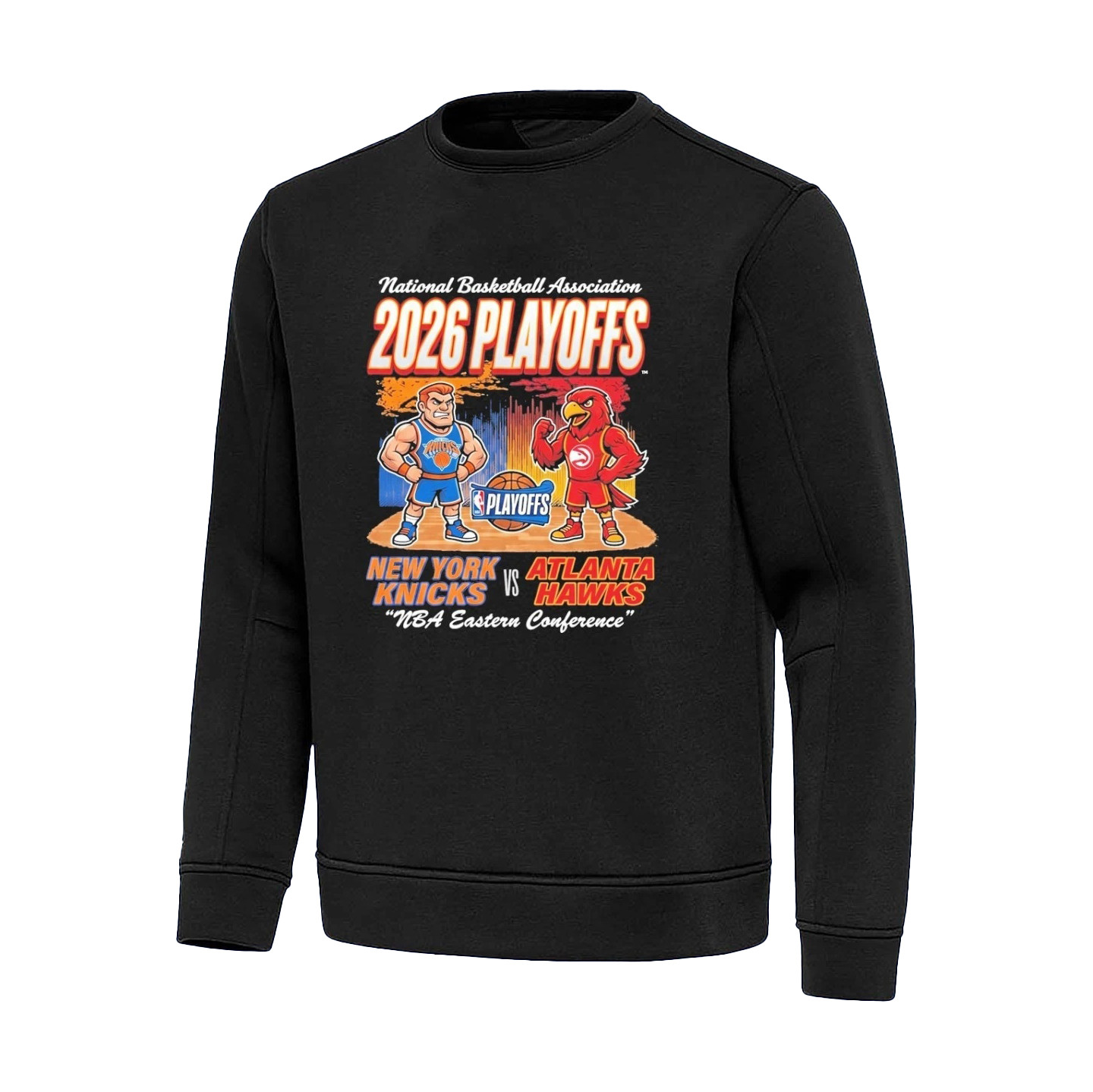 New York Knicks Vs Atlanta Hawks 2026 NBA Playoffs Mascot Matchup Long Sleeve Shirt Best Basketball Merch