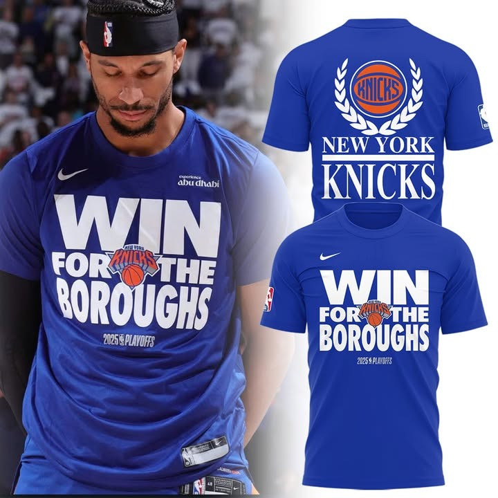 New York Knicks Win For The Boroughs 2025 NBA Playoffs T-Shirt Blue NY Knicks Fan Merch