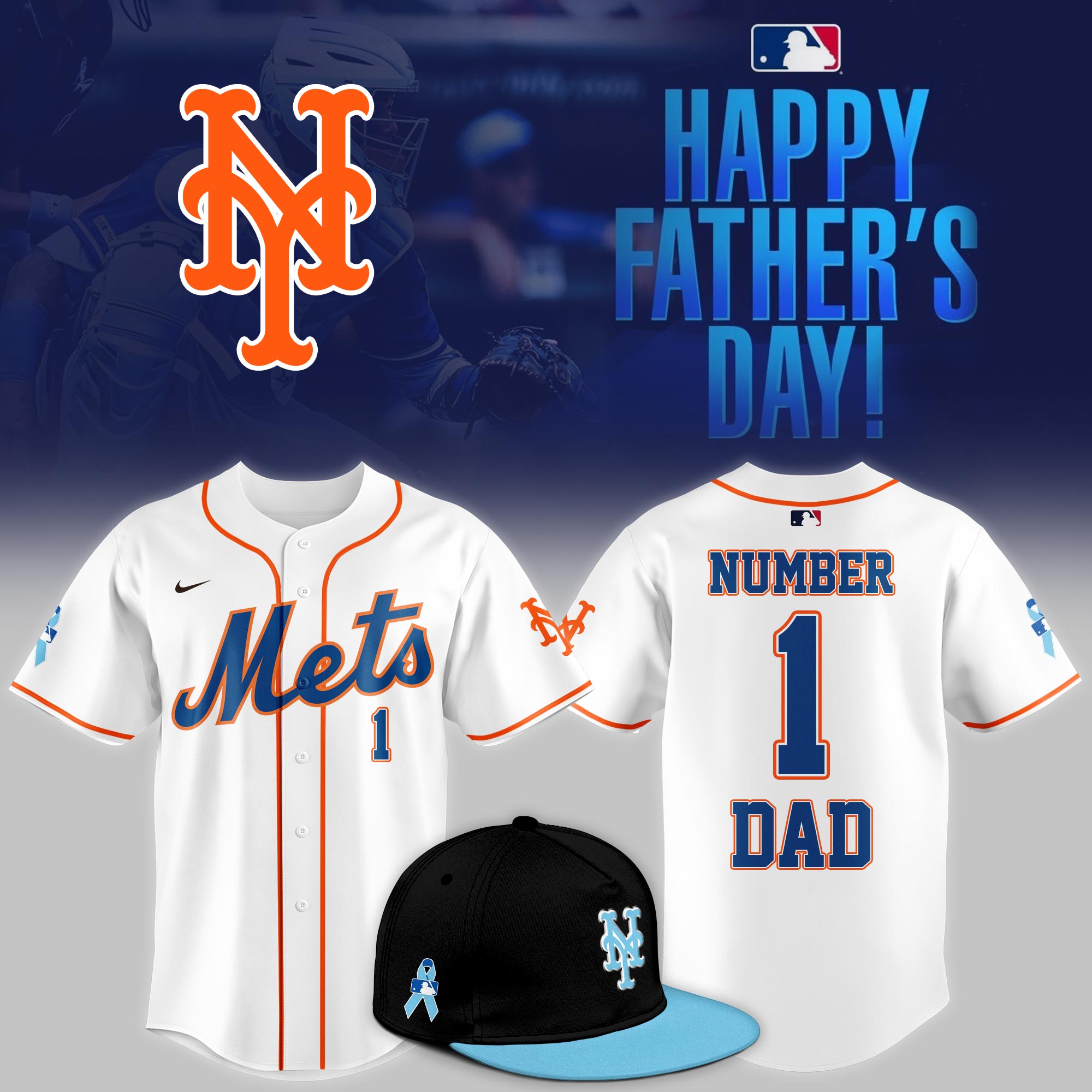 New York Mets 2025 Fathers Day Number 1 Dad Jersey Baseball Father's Day Gifts
