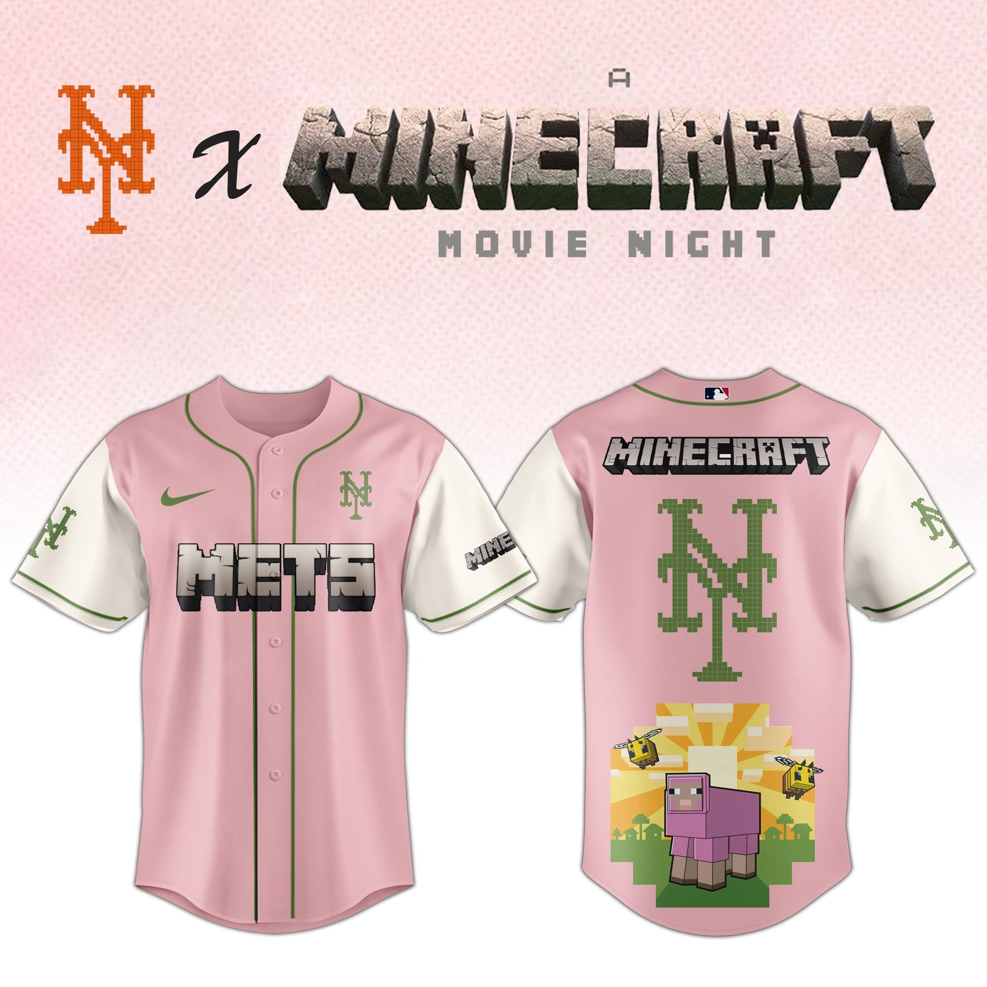 New York Mets MLB x A MINECRAFT MOVIE Night Jersey Best Gifts For Baseball Fans