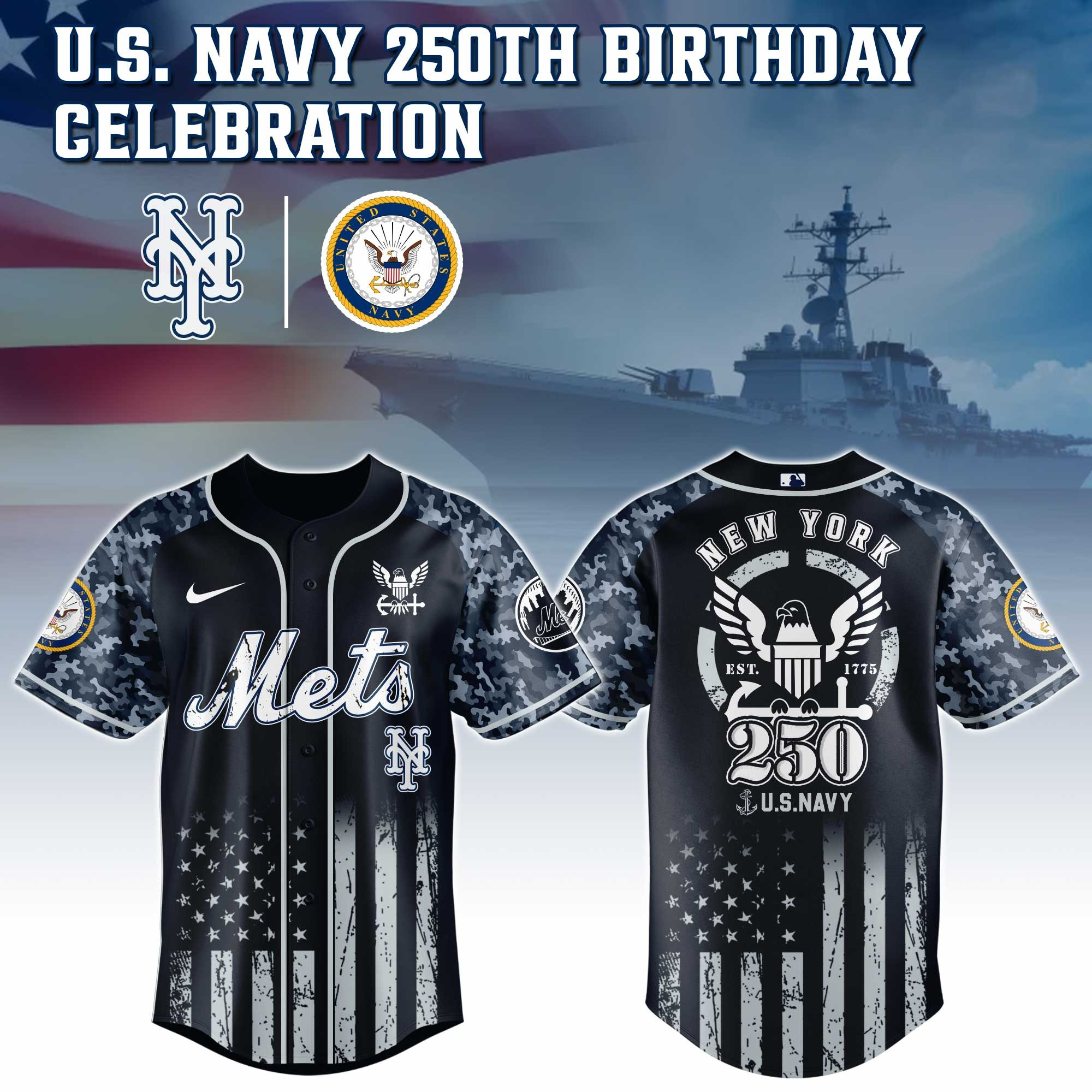 New York Mets MLB x US NAVY 250th Birthday Jersey Gifts For Baseball Lovers