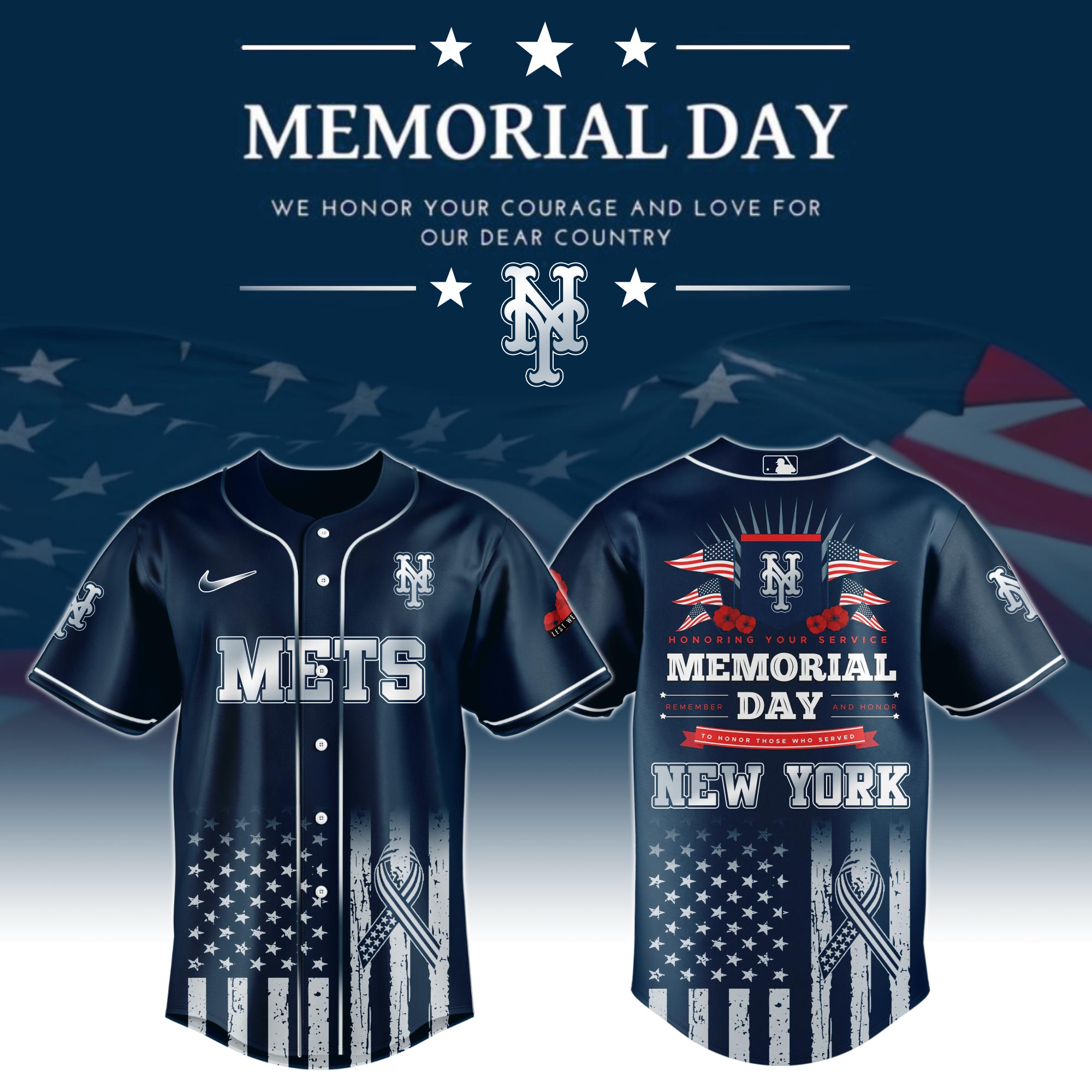 New York Mets Special Memorial Day Jersey Baseball Father's Day Gifts