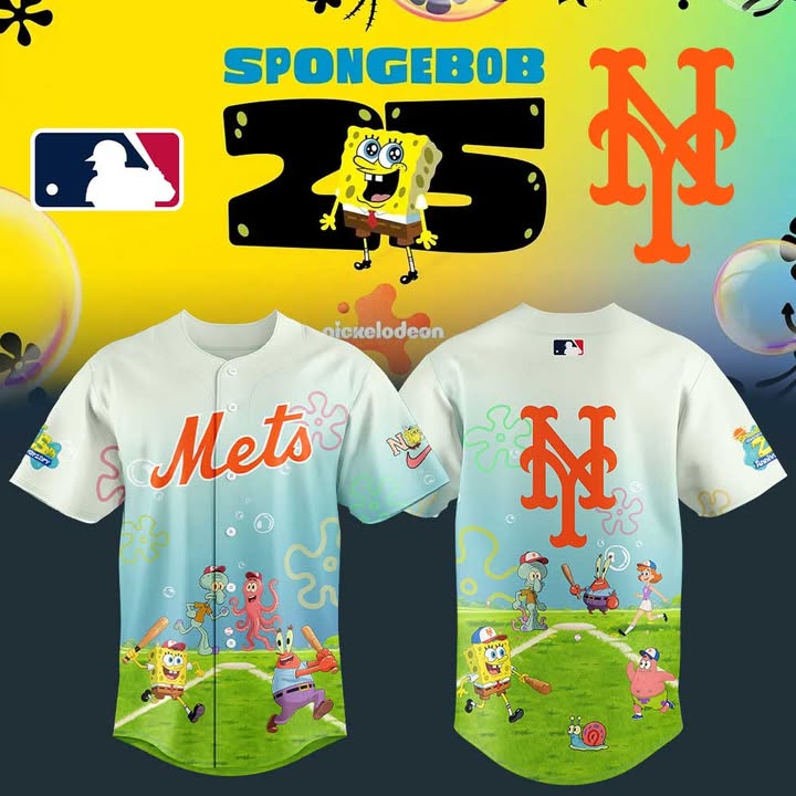 New York Mets SpongeBob SquarePants 25th Anniversary Mets Merch Jersey Best Gifts For Baseball Fans