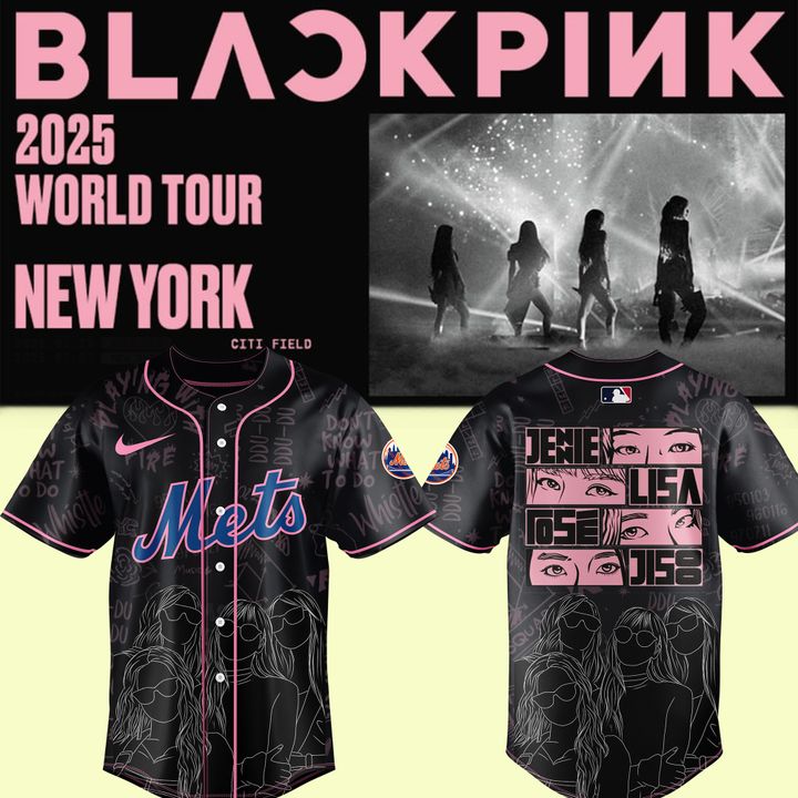 New York Mets x BLACKPINK Baseball Black 2025 Jersey Mets Merch Gift Ideas For Baseball Players