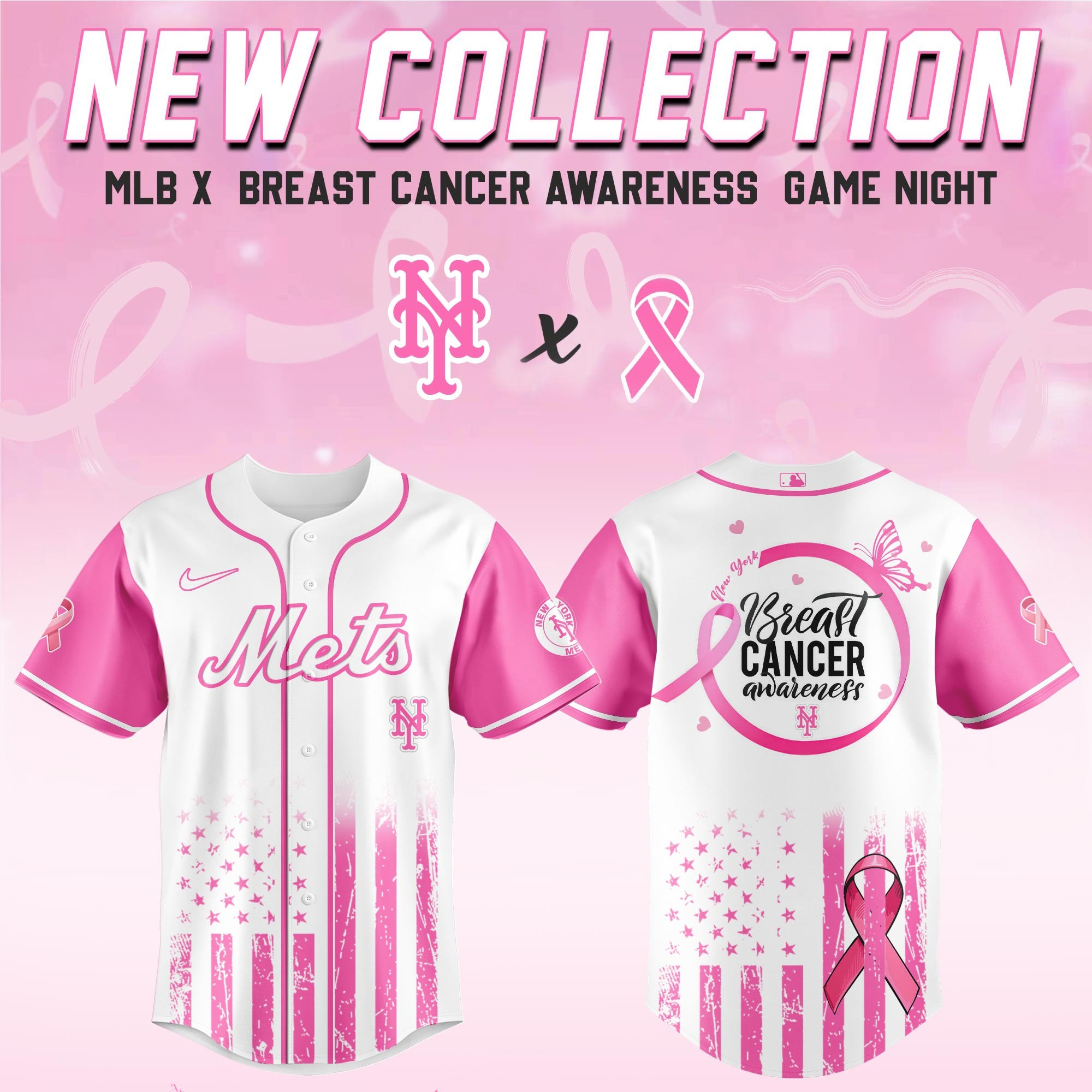 New York Mets x Breast Cancer Awareness Game Night Jersey Cool Gifts For Baseball Lovers