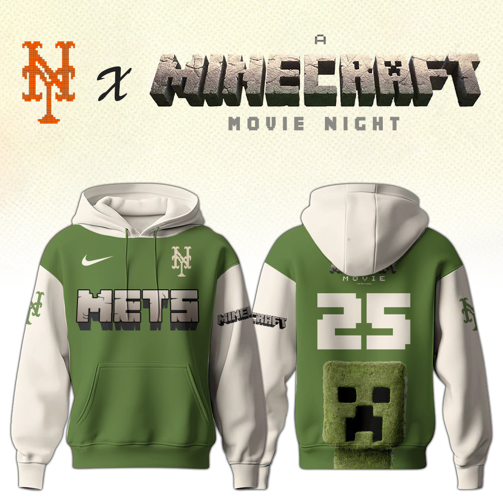New York Mets x Minecraft Hoodie Baseball Fan Merch Best Gifts For Minecraft Lovers