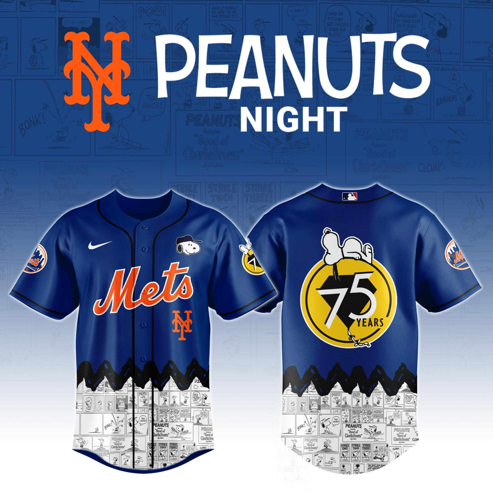 New York Mets x Peanuts Night Jersey 2025 Presents For Baseball Fans