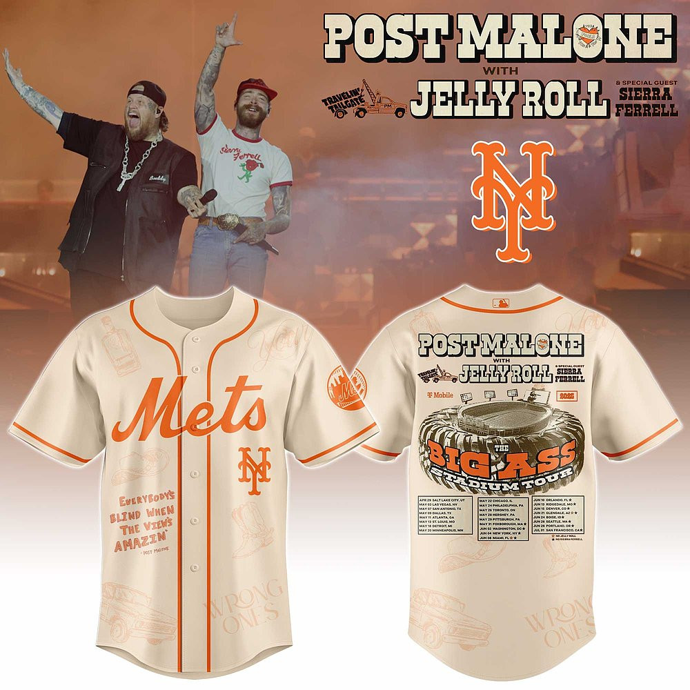 New York Mets x Post Malone The Big Ass Stadium Tour 2025 Limited Edition Jersey Great Present For Baseball Supporters