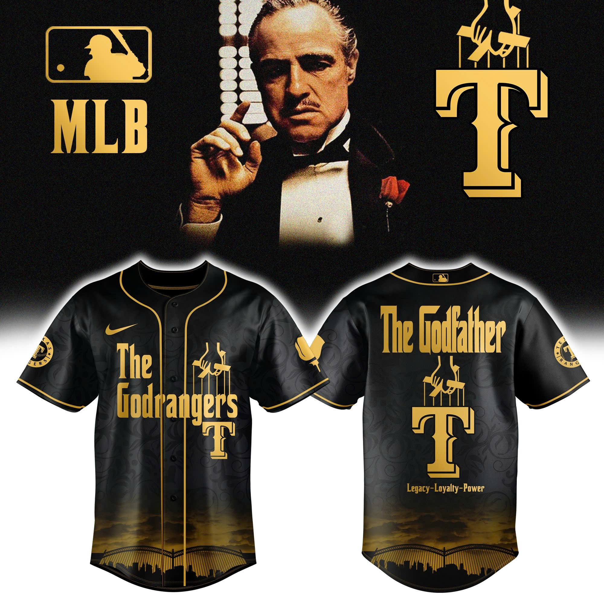 New York Rangers x The Godfather Gold Baseball Jersey Presents For Hockey Lovers