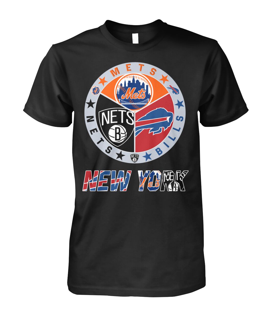 New York Sports Team Mashup Logo T-Shirt Mets Nets Bills Shirt Game Day Gear For Fans