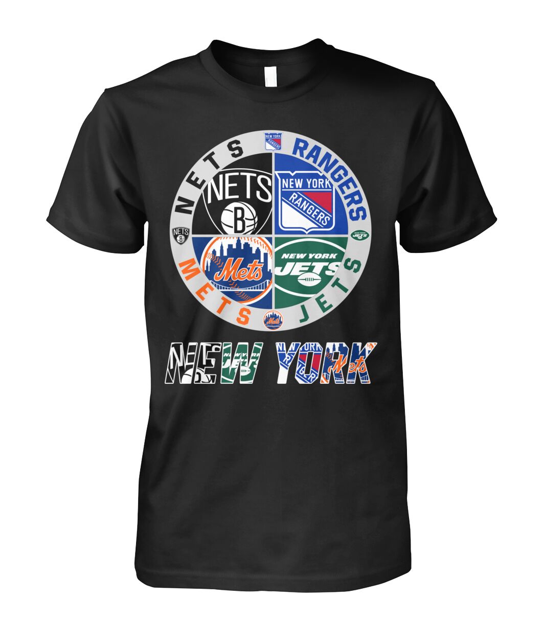 New York Sports Team Mashup Logo T-Shirt Nets Rangers Mets Jerts Shirt Game Day Gift For Sport Fans