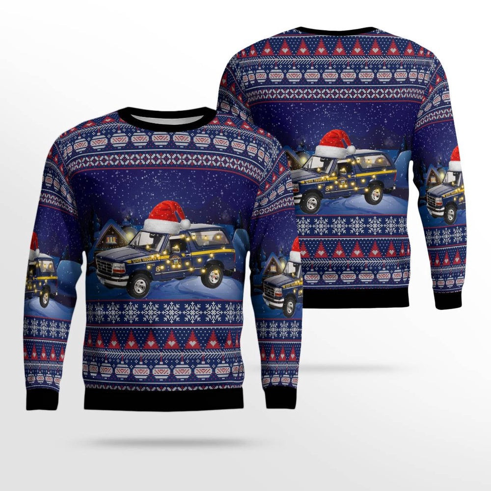New York State Police - 996 Ford Bronco XLT Christmas AOP Ugly Sweater Christmas Unisex Sweaters Gift For Christmas