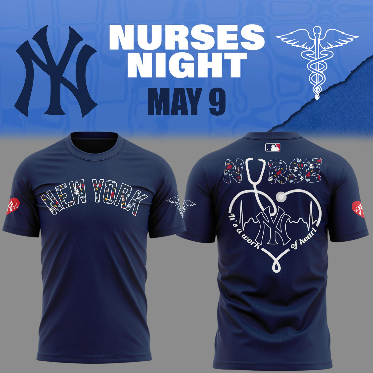 New York Yankees Baseball Nurses Night Navy T-Shirt Gifts For Baseball Fans