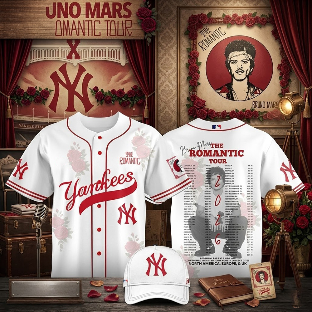 New York Yankees Bruno Mars The Romantic Tour Baseball Jersey NY Yankees Merch