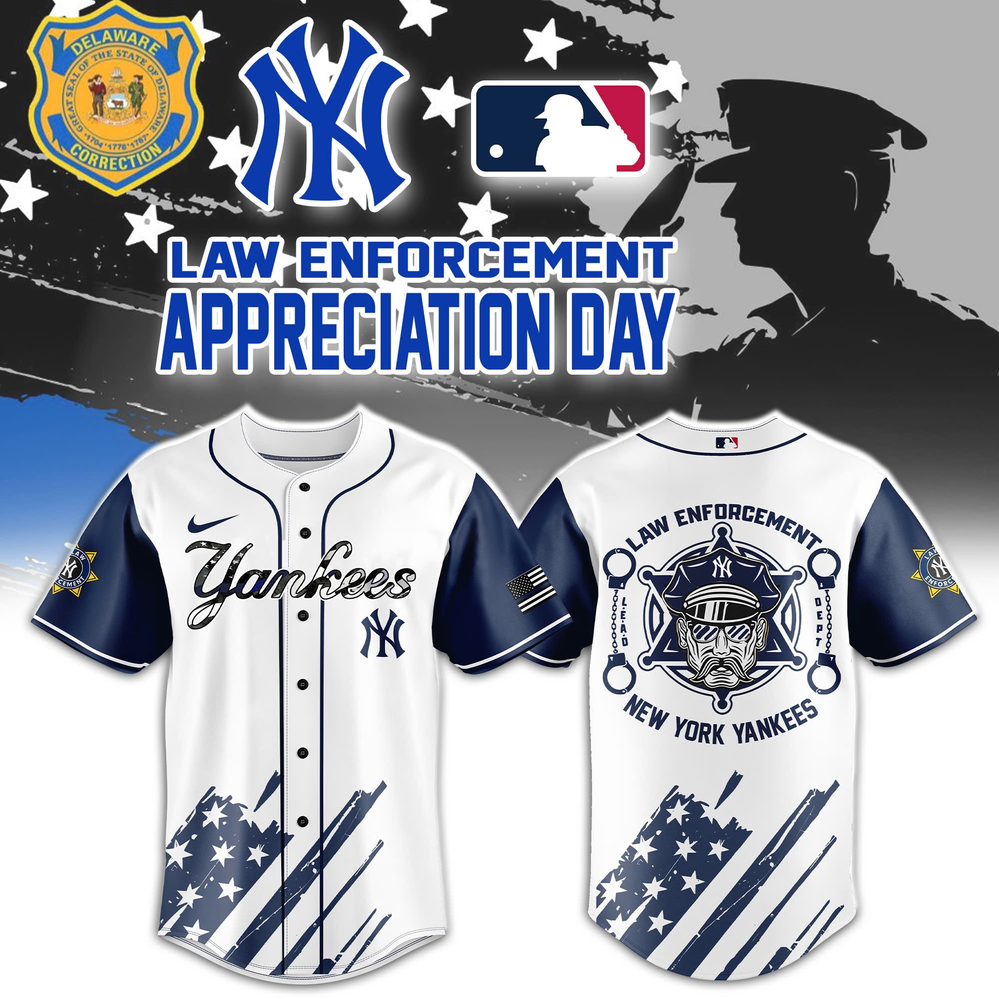 New York Yankees Law Enforcement Appreciation Day Baseball Jersey Best Gifts For Baseball Fans
