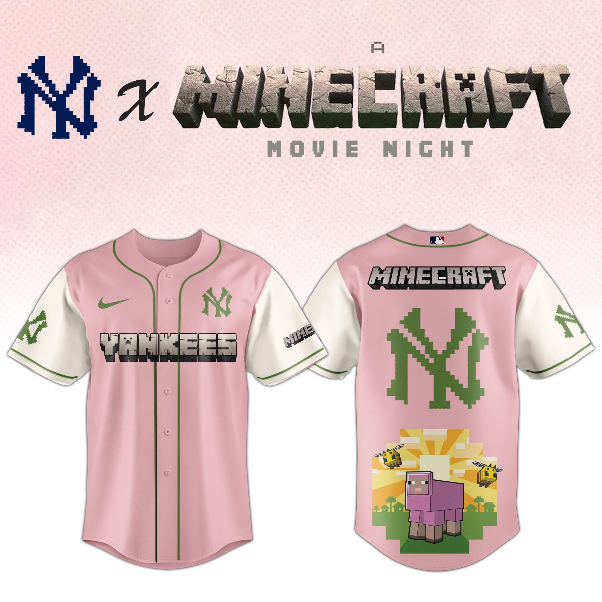 New York Yankees MLB x A MINECRAFT MOVIE Night Jersey Baseball Lover Gift Ideas