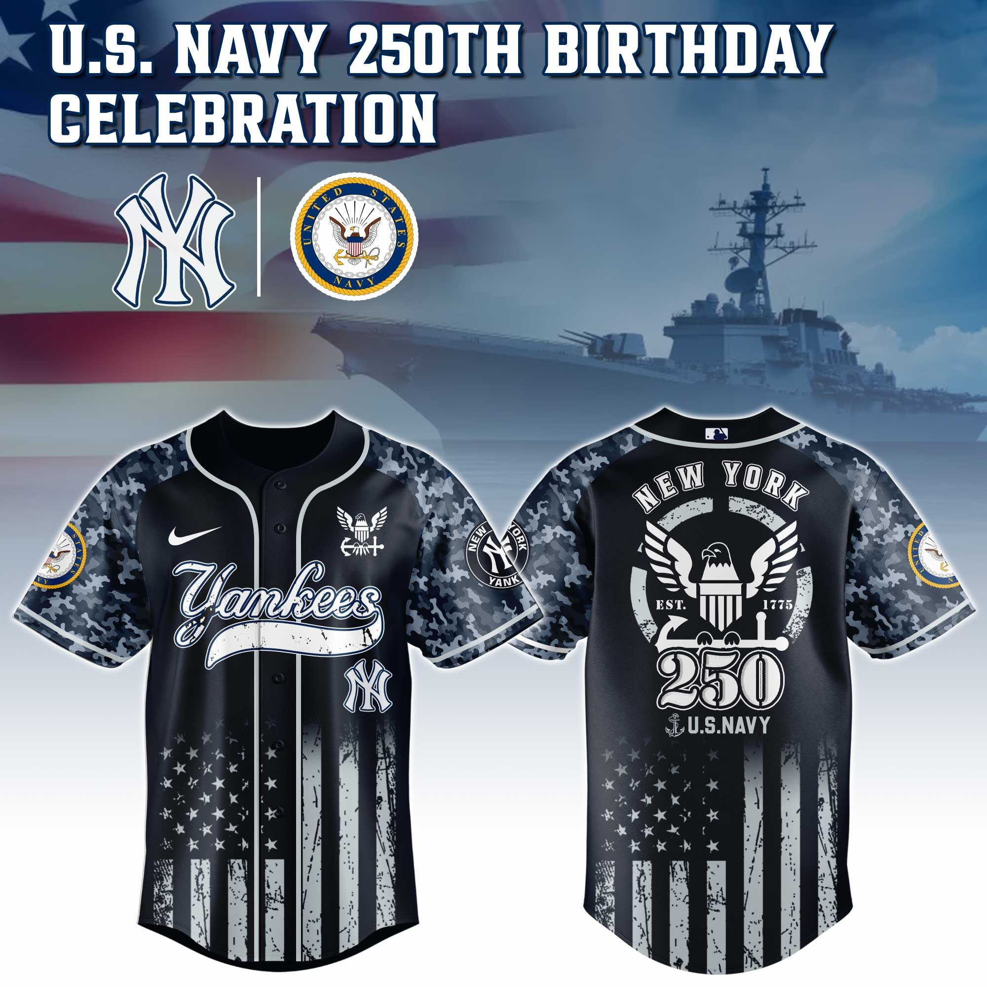 New York Yankees MLB x US NAVY 250th Birthday Jersey Unique Gifts For Baseball Fans